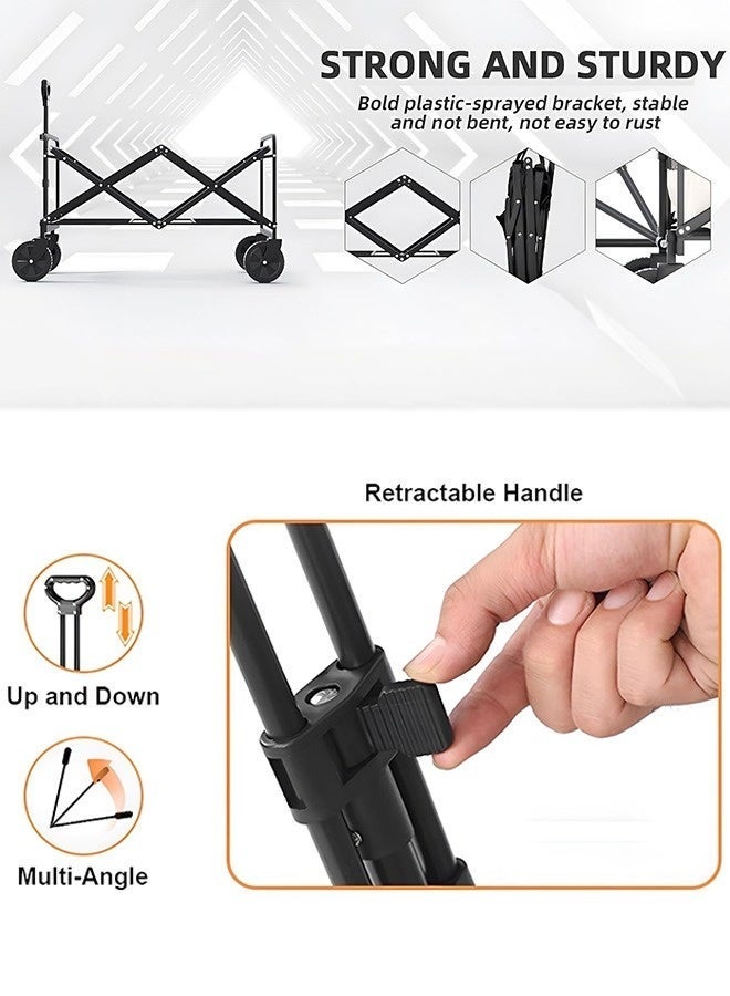 Eworld Foldable Wagon – 220lbs Collapsible Heavy Duty Garden Cart with All-Terrain Wheels for Camping, Sports, Shopping & Gardening (Black) - Image 4